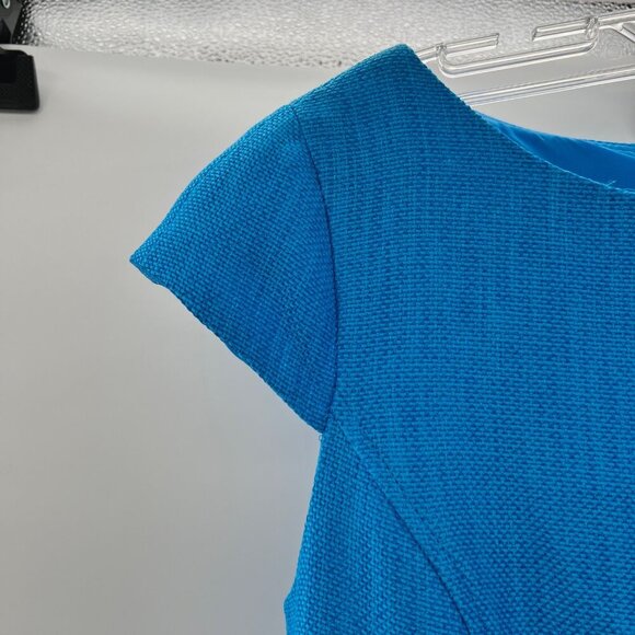 Jones Studio A-Line Dress Cap Sleeve Textured Blue Teal Size 6 Below Knee Zip - Picture 5 of 9